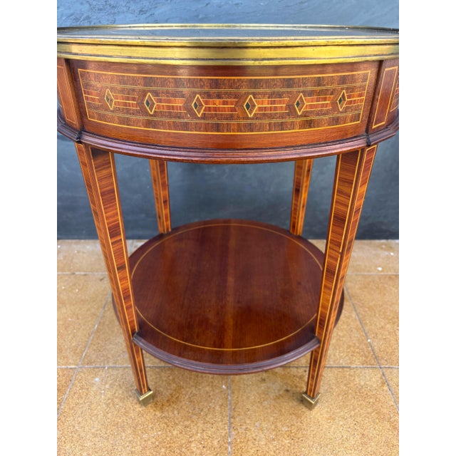 French French Louis XVI Style Round Side Table with Marquetry and Drawer, 1930s For Sale - Image 3 of 13