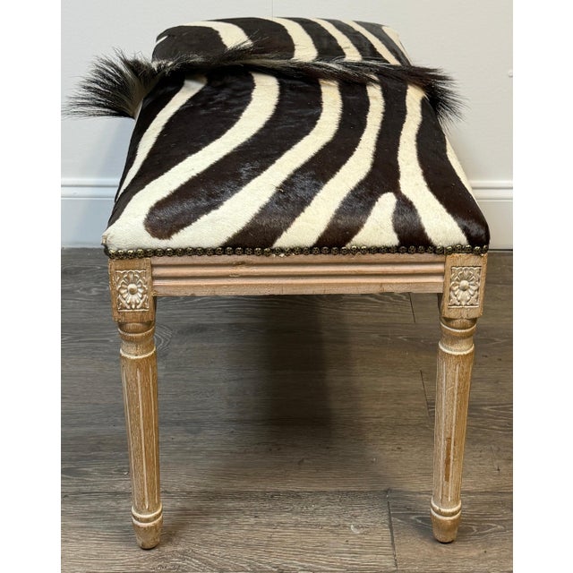 Maison Jansen Neoclassical Zebra Hide Bench, Estate of John Loring, France 1970s For Sale In West Palm - Image 6 of 11