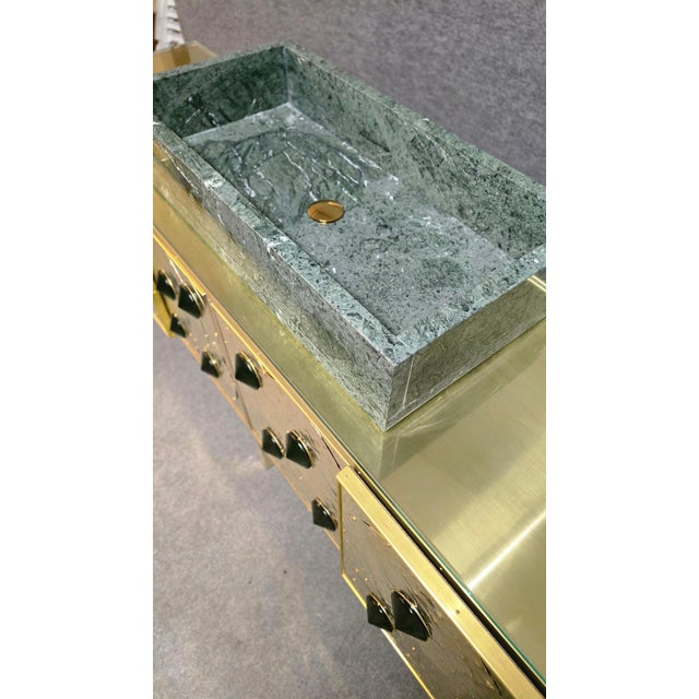 Brass Vanity Table with Murano Glass Inlays and Marble Sink from Justfurnituress SRL For Sale - Image 10 of 18