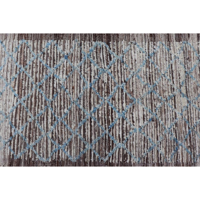 Modern Runner in All-Over Design in Cream, Sky Blue Color on a Brown Background For Sale - Image 11 of 13