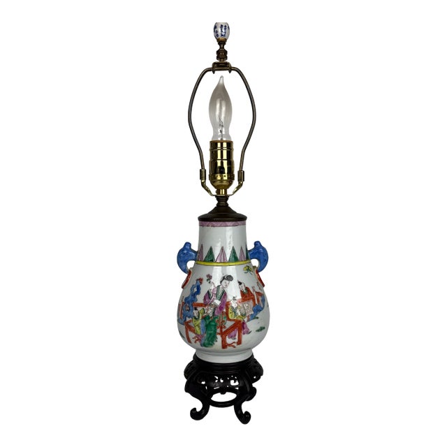 Early 20th Century Small Famille Rose Lamp on Stand For Sale