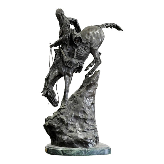 Bronze Buffalo Signal Sculpture After Frederic Remington on Marble Base For Sale