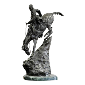 Bronze Buffalo Signal Sculpture After Frederic Remington on Marble Base