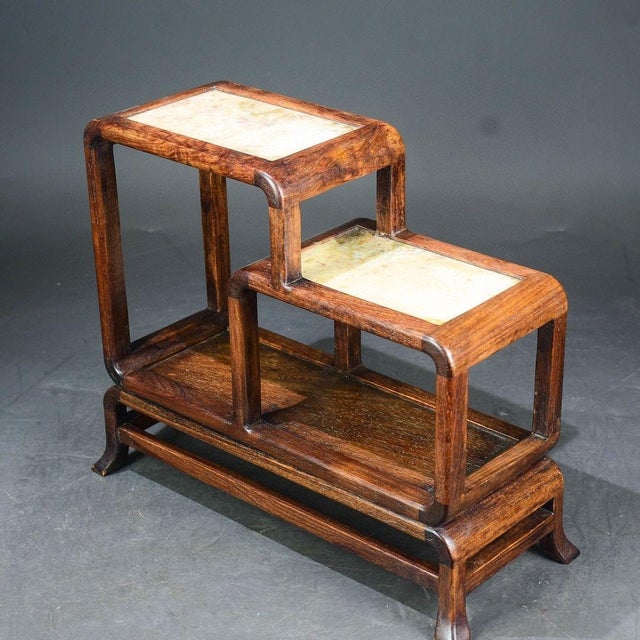 Huanghuali Wood Display Stand With Marble Inset For Sale In Los Angeles - Image 6 of 9