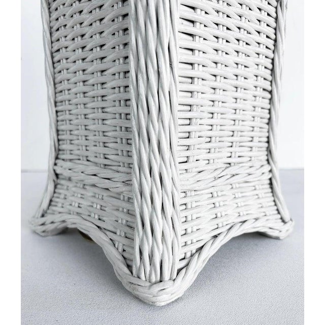 Late 20th Century Palm Beach Coastal Chic White Wicker Table Lamps With Harps and Finials, a Pair For Sale - Image 9 of 10
