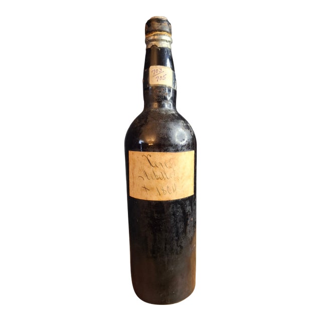 19th Century Hand-Blown Empty Wine Bottle - Original Pontil Mark & 1864 Label For Sale