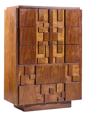 Lane Staccato Brutalist Mid Century Walnut Highboy Dresser