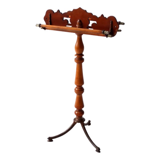 Antique Turned Wood and Iron Towel Stand For Sale