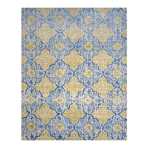 Modern Indo Nepalese Wool and Silk 8 x 10 Blue, Tan & Ivory Handmade Area Rug #1143462
