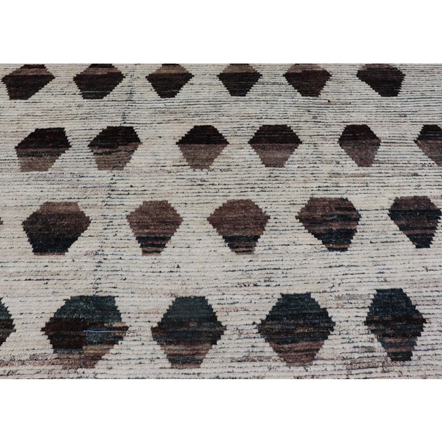 Teal and Brown Geometric Tribal Rug by Keivan Woven Arts 9'5 x 11'6 Teal, brown and cream rug with modern casual design...