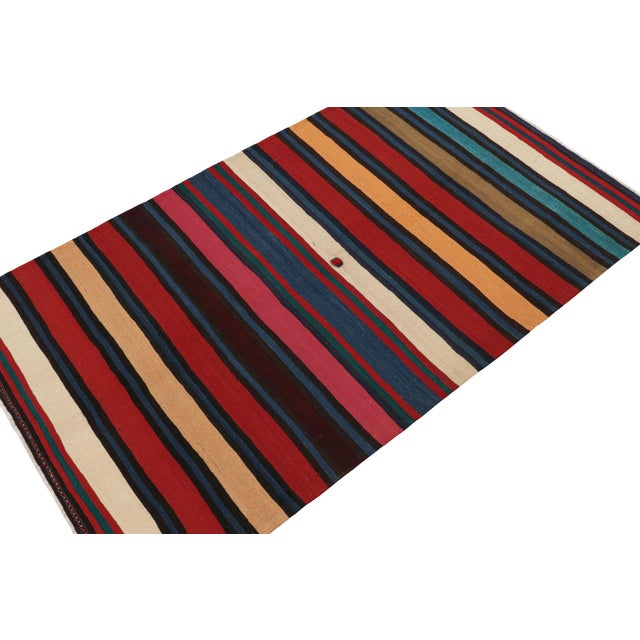 Rug & Kilim 1950s Vintage Shahsavan Persian Kilim in Polychromatic Stripes by Rug & Kilim - 5'1''x5'1.5'' For Sale - Image 4 of 7