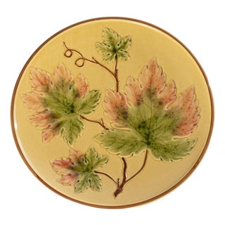 Mid 20th Century German Majolica Leaf Plate For Sale