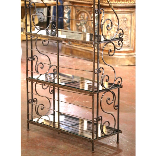 Mid-Century French Wrought Iron Four-Tier Baker's Rack With Brass Accents For Sale - Image 12 of 12
