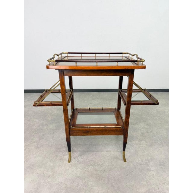 Art Deco Walnut and Brass Tea Trolley with Serving Tray, 1920s For Sale - Image 6 of 12