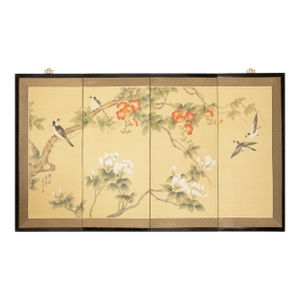 C. 1980s Maitland Smith, Painted Folding Screen "Magnolia and Sparrows"