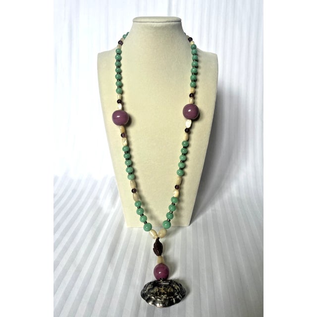 Early 20th Century Early 20th Century Chinese Repousse Silver Amulet Pendant Necklace For Sale - Image 5 of 9