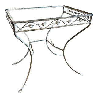 Mid Century Vintage Salterini Wrought Iron Side Table Base –Intricate Leaf & Vine Design at Base Decorative Detail, Attrbuted For Sale