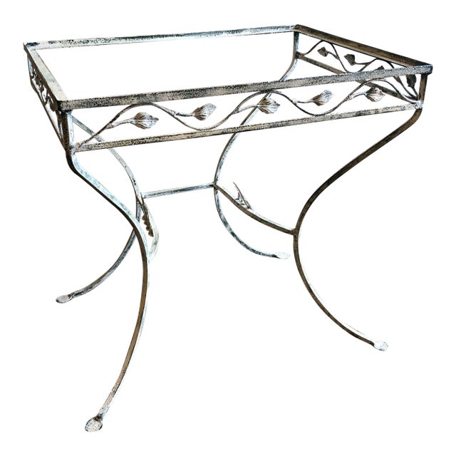 Mid Century Vintage Salterini Wrought Iron Side Table Base –Intricate Leaf & Vine Design at Base Decorative Detail, Attrbuted For Sale