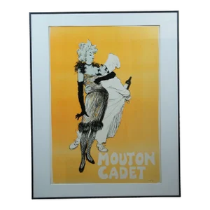 Mid 20th Century Mid Century Charles Mozley Mouton Cadet Wine Advertisement Poster, Framed