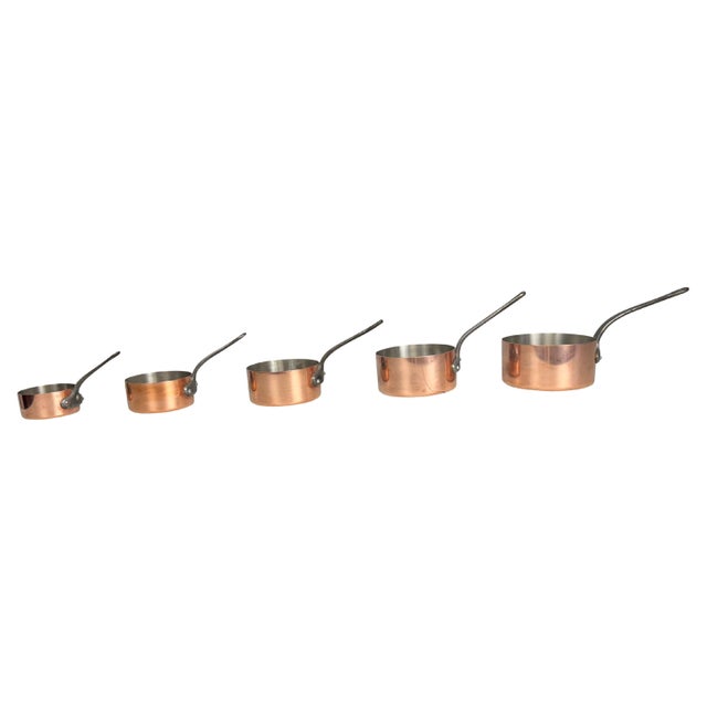 Graduated French Copper Sauce Pans With Iron Handles - Set of 5 For Sale - Image 10 of 18