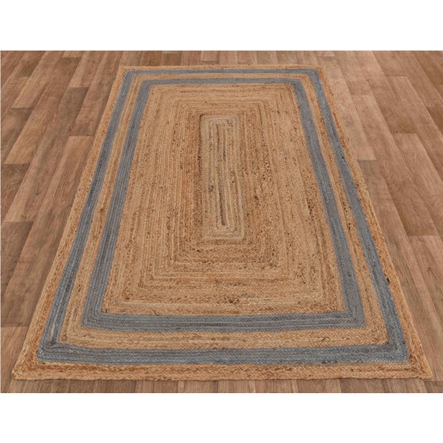 Modern 2'x4' Grey Border Rectangle Jute Handmade Rug For Sale - Image 3 of 11