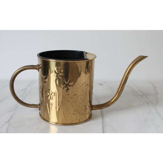 Mid-Century Modern Vintage Brass Watering Can W/ Floral Motif For Sale - Image 3 of 11