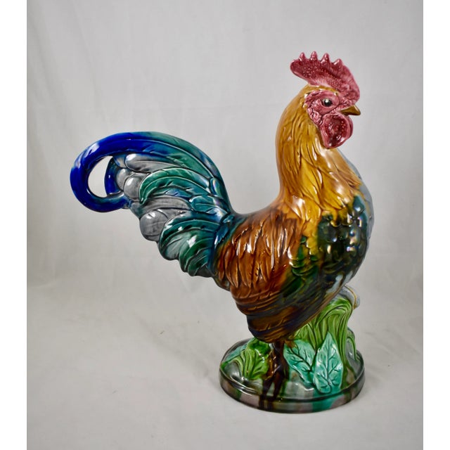 Minton English Majolica John Henk Standing Rooster Figure, Circa 1910 For Sale - Image 13 of 13