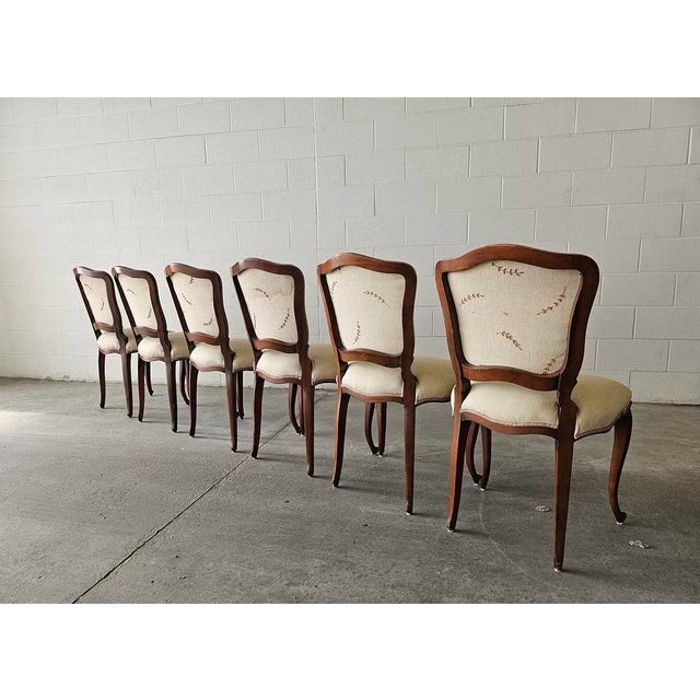 Set of Six Antique Walnut Dining Chairs in Louis XV Style With Hand-Carved Frames For Sale - Image 4 of 15