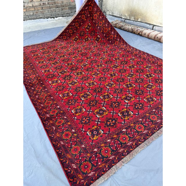 Red Afghan Andkhoy Hand-Knotted Wool Rug - 6'7" X 9'1" For Sale - Image 6 of 12