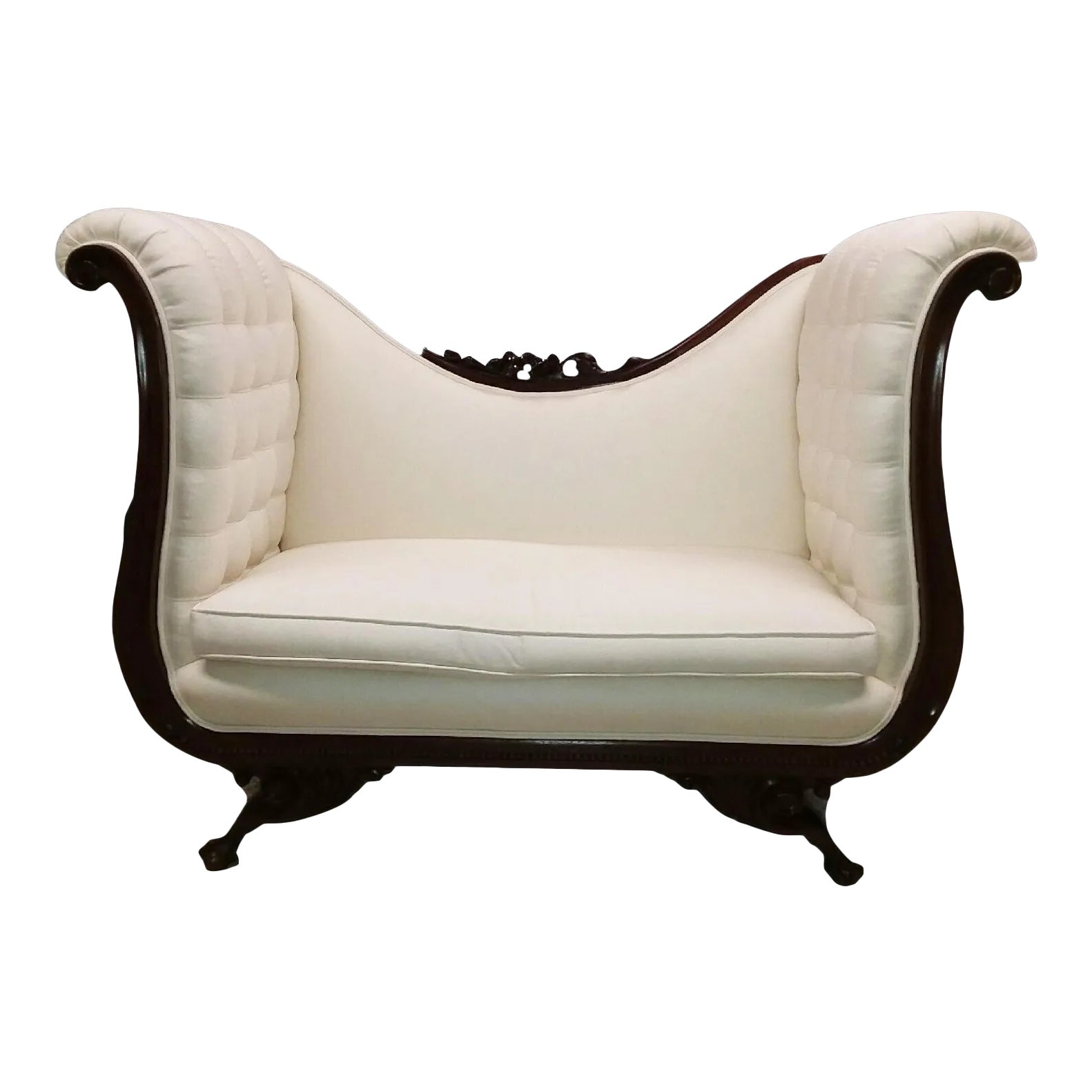 1920s Vintage Empire Tall Back Mahogany Wood Loveseat Chairish