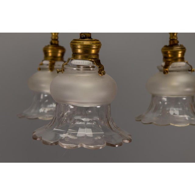 French Art Nouveau Brass and Glass Three-Light Flush Mount Ceiling Light, 1920 For Sale - Image 12 of 18