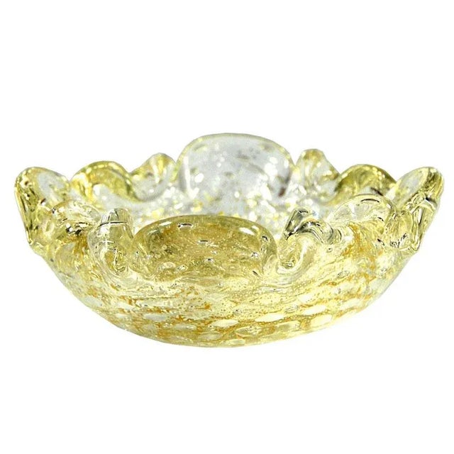 Mid-Century Italian Decorative Yelow Bullicante Murano Glass Bowl, 1960s For Sale - Image 10 of 10
