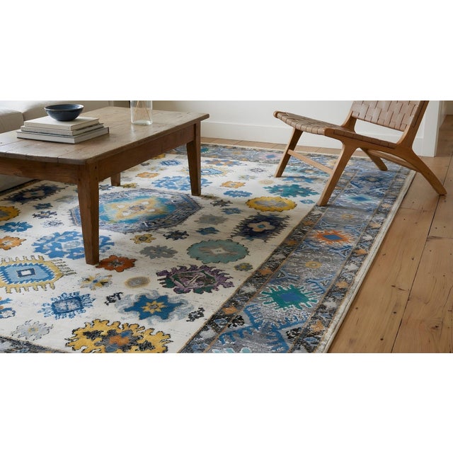 9x12 Ivory Hand-Knotted Wool Floral Constellation Tribal Modern Carpet Rug For Sale - Image 10 of 13