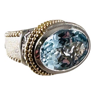 Blue Topaz Sterling & Vermeil Ring Sz 6 New! For Sale