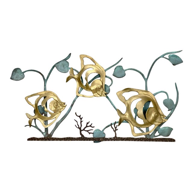 Mid-Century Oceanic Reef Fish Brass & Copper Wall Hanging Sculpture For Sale