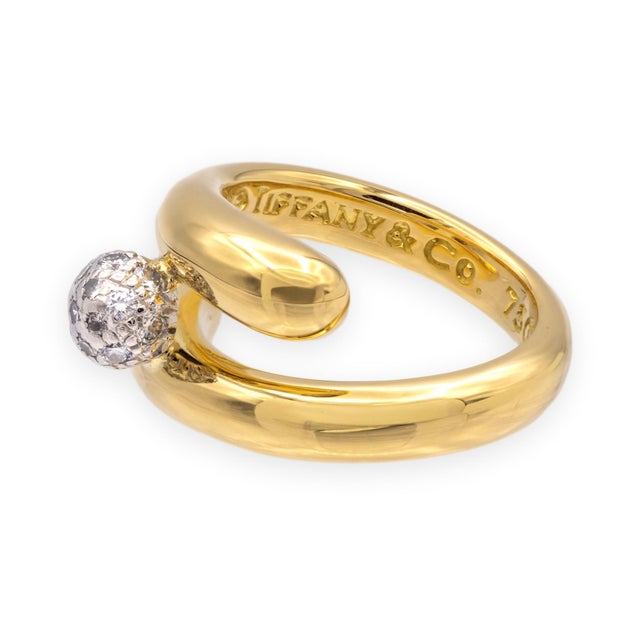 Contemporary Tiffany & Co. Vintage 18k Yellow Gold and Platinum Pavé Diamond Bypass Ring 5.25 For Sale - Image 3 of 8