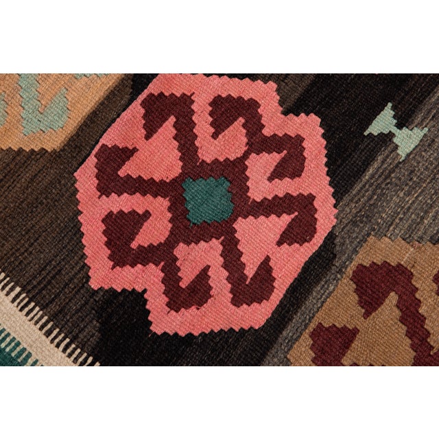 Vintage Kilim Handmade Flatweave Multicolor Geometric Wool Runner 5' 2'' X 12' 7'' For Sale - Image 9 of 11