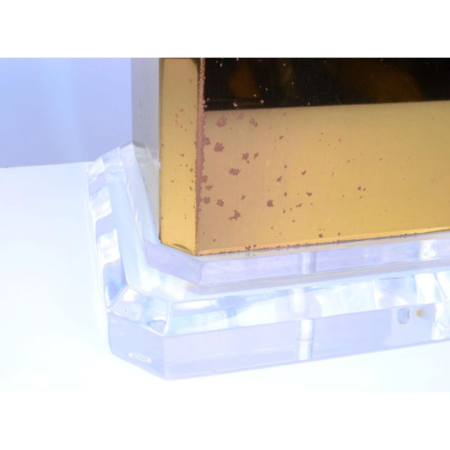 Asian Script Brass and Lucite Table Lamp For Sale - Image 9 of 11