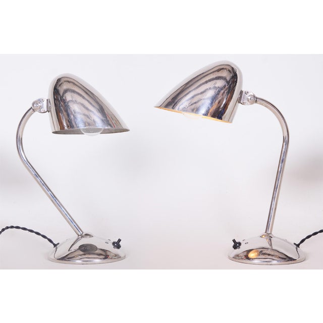 Art Deco Table Lamps in Chrome & Aluminium attributed to Franta Anyz for Napako, Czech, 1930s, Set of 2 For Sale - Image 14 of 15