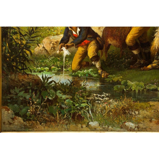Textile Rare Landscape Painting of Shepherds and Injured Lamb by Hermann Corrodi For Sale - Image 7 of 12