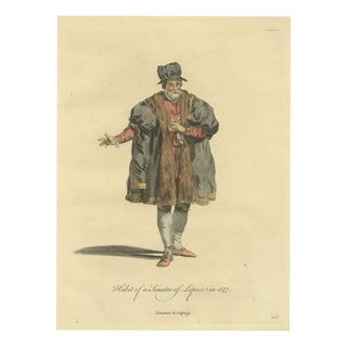 Jefferys, Senator of Leipzig in Fur-Faced Gown and Striped Hat, Costume of 1577, 1757, Engraving For Sale