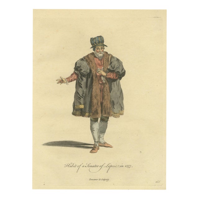 Jefferys, Senator of Leipzig in Fur-Faced Gown and Striped Hat, Costume of 1577, 1757, Engraving For Sale