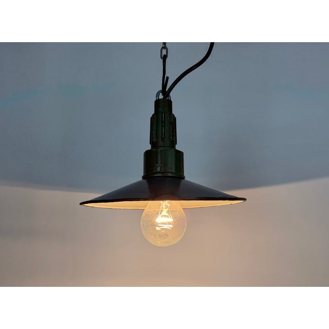 Industrial Blue Enamel Military Pendant Lamp with Cast Aluminium Top, 1960s For Sale - Image 9 of 18
