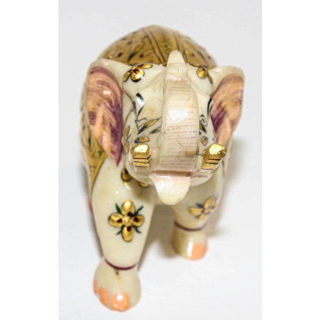 Gold Vintage White Marble Jeweled Elephant Sculpture Paper Weight For Sale - Image 8 of 13