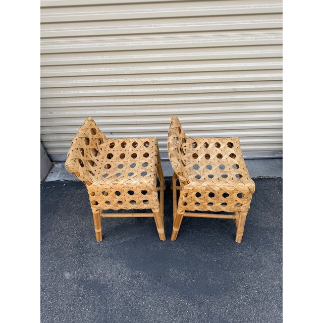Tan Arteriors Richmond Counter Stools - Pair, Woven Rattan, Designer Style, Priced to Sell For Sale - Image 8 of 10
