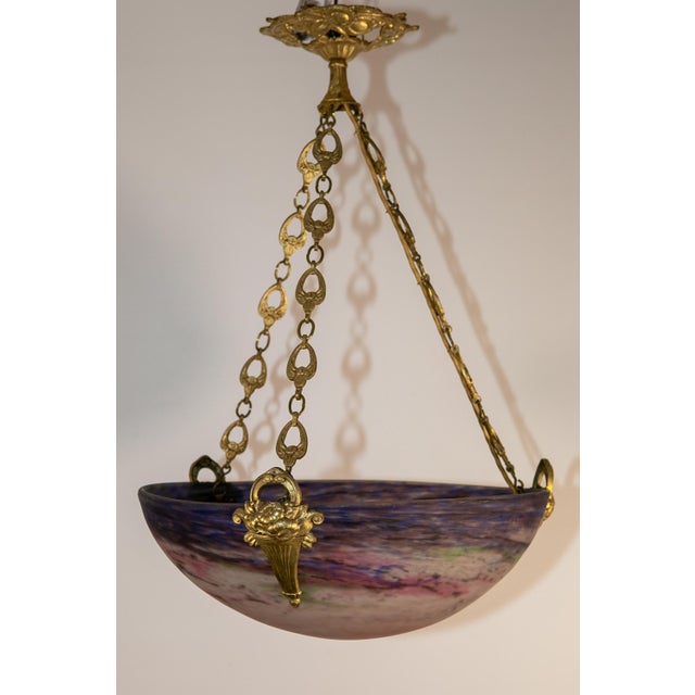 Gold Art Deco Ceiling Lamp with Large Glass Bowl by Muller Frères for Muller Frères Luneville, France, 1930s For Sale - Image 8 of 11