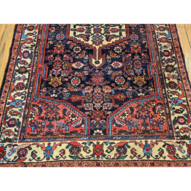 Mid 20th Century Vintage Persian Bakhtiari Area Rug, Handwoven Floral Pattern, Navy & Ivory, 5’ X 7’ For Sale - Image 5 of 12