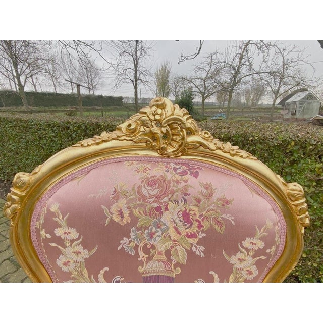 1960s French Artisan Louis XVI Pink Gilt Beech Sofa Set—3 Pc For Sale - Image 14 of 16