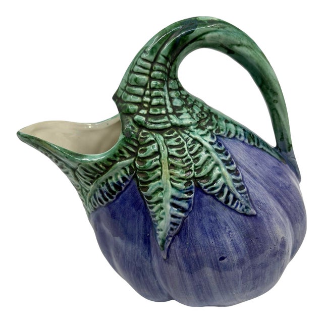 Mid Century Purple Eggplant Ceramic Pitcher For Sale