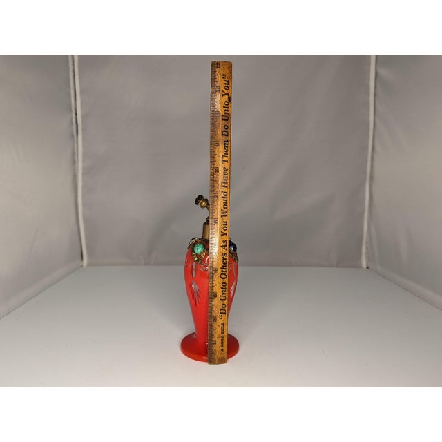 Czech Red Cut to Clear Jeweled Atomizer: Ormolu Filigree Floral Design For Sale - Image 9 of 10